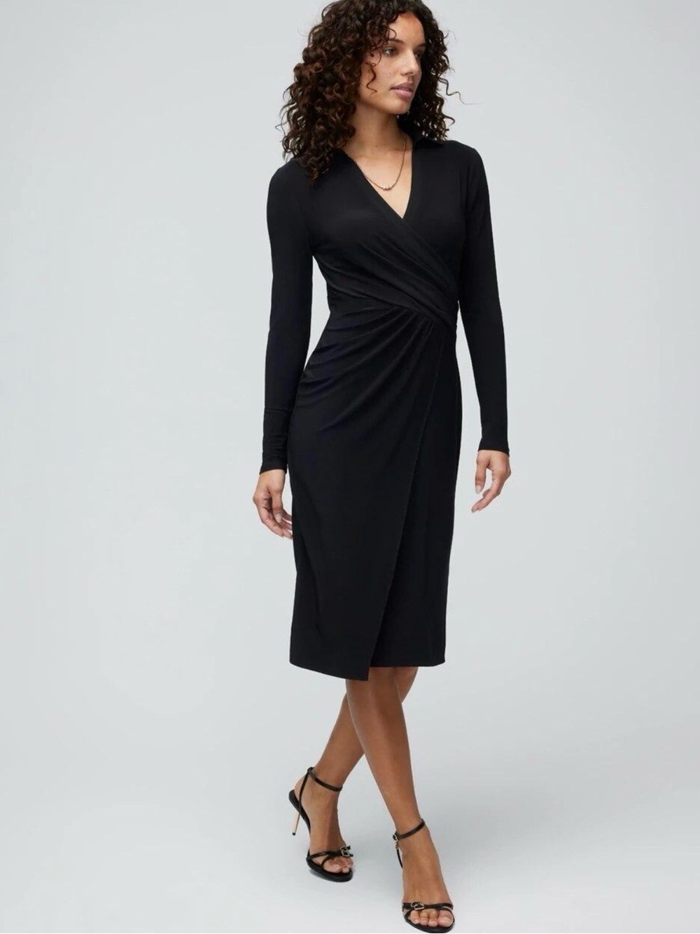 WHBM Matte Jersey Faux Wrap Midi Dress 12 Black NWT